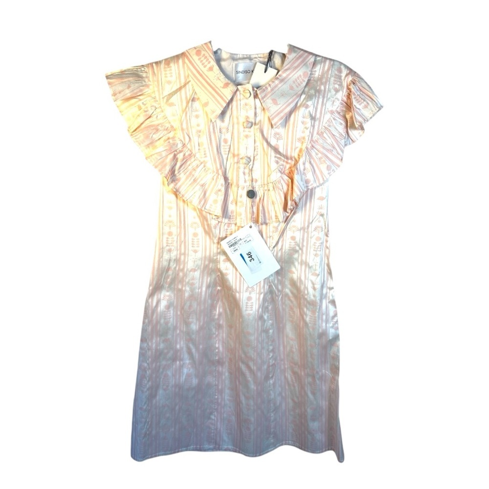 Sindiso Khumalo Ruffled Pink Printed Silk Dress NWT UK 12 / US 8 - Picture 5 of 7